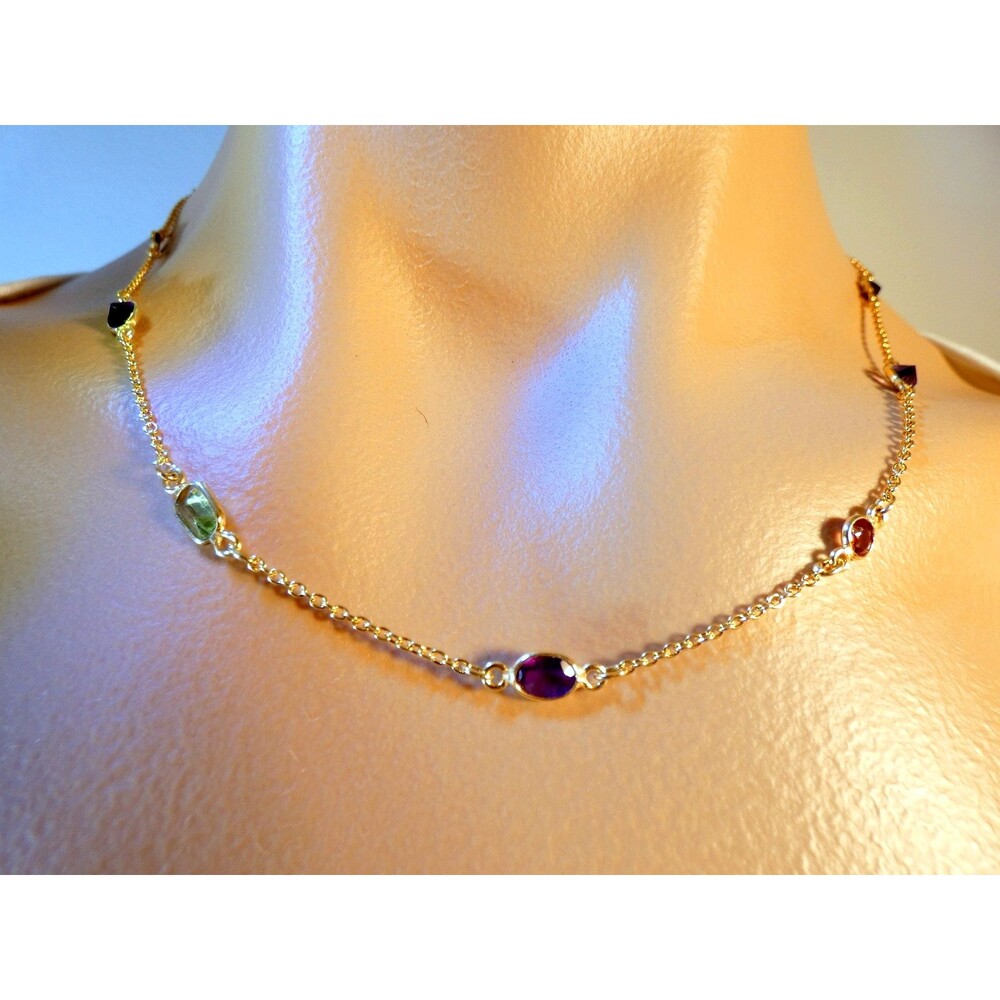 Natural Multi-Gemstone Necklace in 18kt Gold Over Sterling AAA Gemstones Pretty!